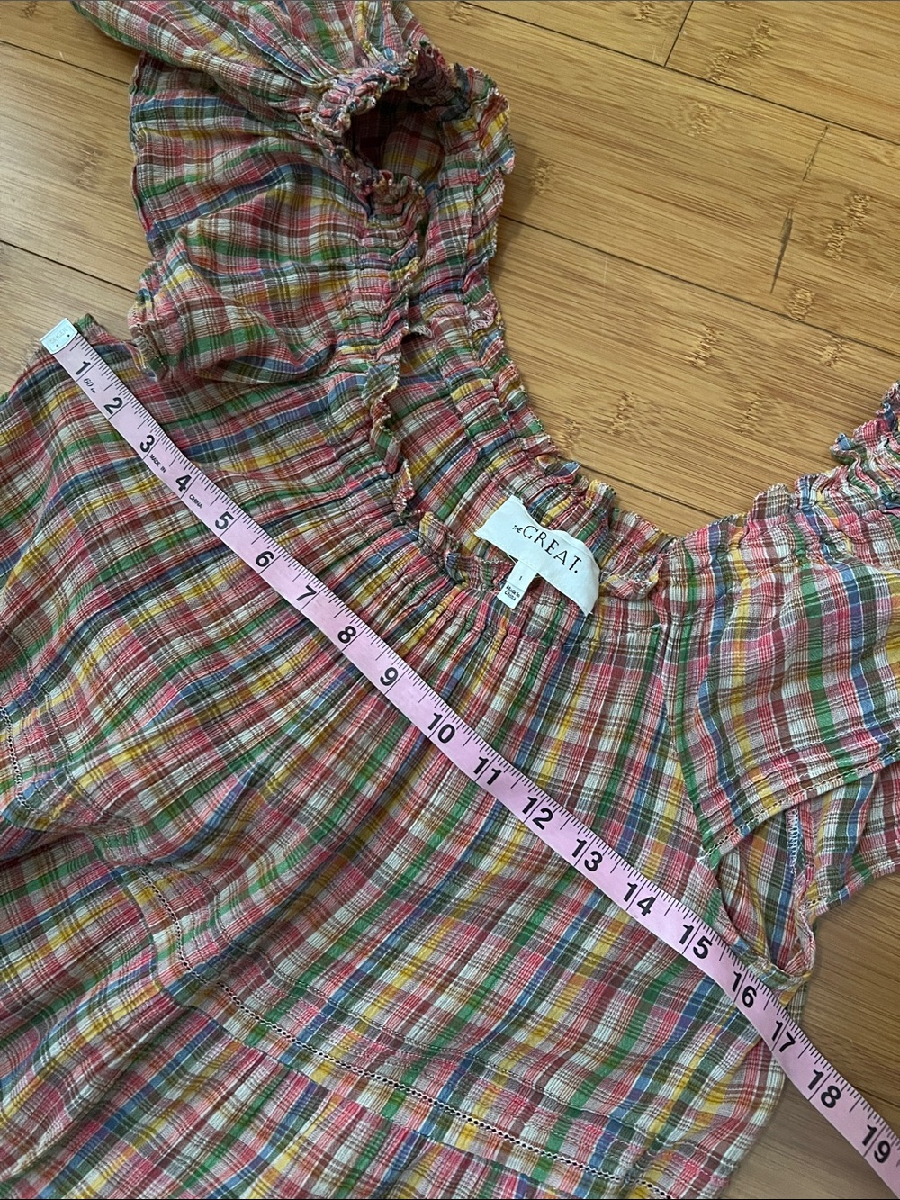 The Great The Nightingale Cotton Tiered Flutter Sleeve Plaid Maxi Dress Sz 1 Sm - Picture 9 of 11